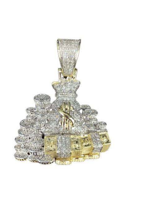 10K Yellow Gold 0.63-0.65 Cttw Diamond Money Bags Pendant