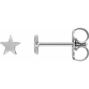 14K White Gold 4 Mm Pair Friction Backs Included .37 In Polished Star Earrings