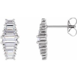 14K White Gold Straight Baguette 5 X 2.5Mm Si, G-H 1 1/2 Ctw Lab-Grown Diamond 4-Prong Friction Back Earrings With Backs