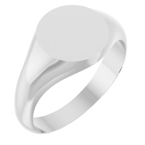 14K White Gold Round 9.5 X 9.5 Mm Brush Polished Signet Ring Size 7