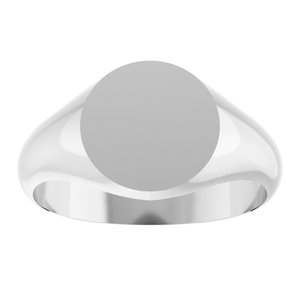 14K White Gold Round 9.5 X 9.5 Mm Brush Polished Signet Ring Size 7