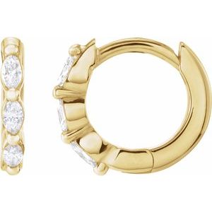 14K Yellow Gold Pair Marquise Shape 2.5 X 1.25Mm Si1, Gh 1/10 Ctw Natural Diamond Hoop Earrings, Length: 10 Mm, Thickness: 1.6 Mm