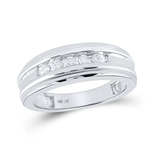 14K White Gold Mens Round Diamond Wedding Channel Set Band Ring 1/4 Cttw, Mens Size: 7-13