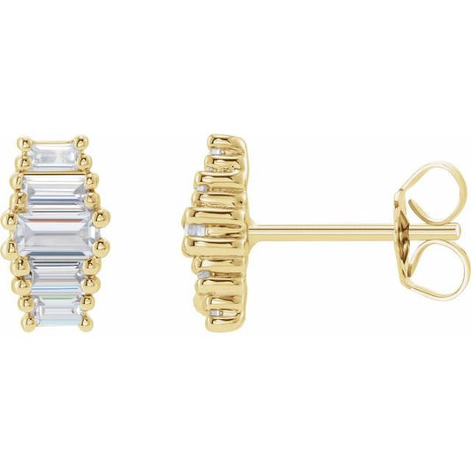 14K Yellow Gold Straight Baguette 4 X 2Mm Si, G-H Friction 4-Prong Polished 1/2 Ctw Lab-Grown Diamond Earrings With Backs