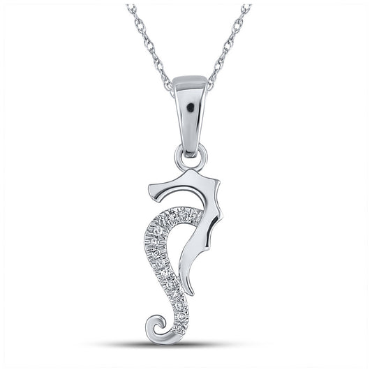 10K White Gold Womens Round Diamond Seahorse Animal Pendant 1/20 Cttw, Length: 0.97 In, Width: 0.27 In