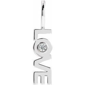 14K White Gold Round 2Mm G-H I1 .03 Ct Natural Diamond Love Pendant