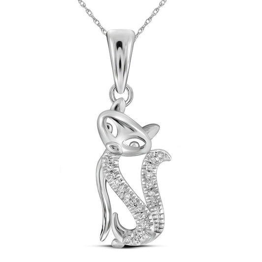10K White Gold Womens Round Diamond Kitty Cat Animal Pendant 1/20 Cttw, Length: 0.99 In, Width: 0.34 In