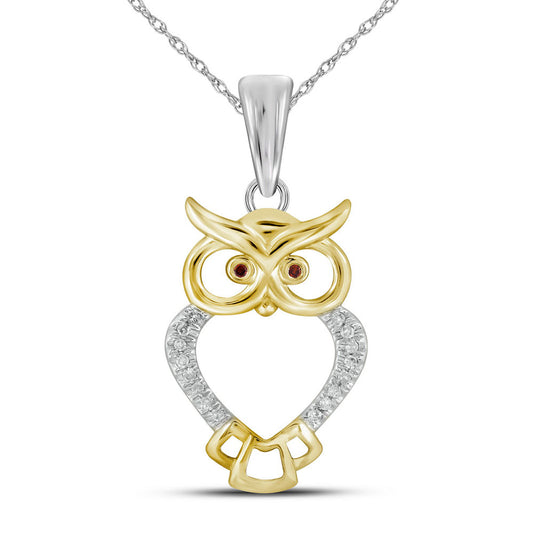 10K Yellow Gold Womens Round Red Color Enhanced Diamond Owl Bird Animal Pendant 1/20 Cttw, Length: 1.01 In, Width: 0.48 In
