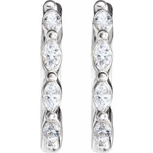 14K White Gold Pair Marquise Shape 2.5 X 1.25Mm Si1, Gh 1/6 Ctw Natural Diamond Hoop Earrings, Length: 12 Mm, Thickness: 1.6 Mm