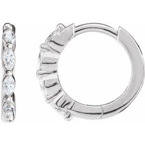 14K White Gold Pair Marquise Shape 2.5 X 1.25Mm Si1, Gh 1/6 Ctw Natural Diamond Hoop Earrings, Length: 12 Mm, Thickness: 1.6 Mm