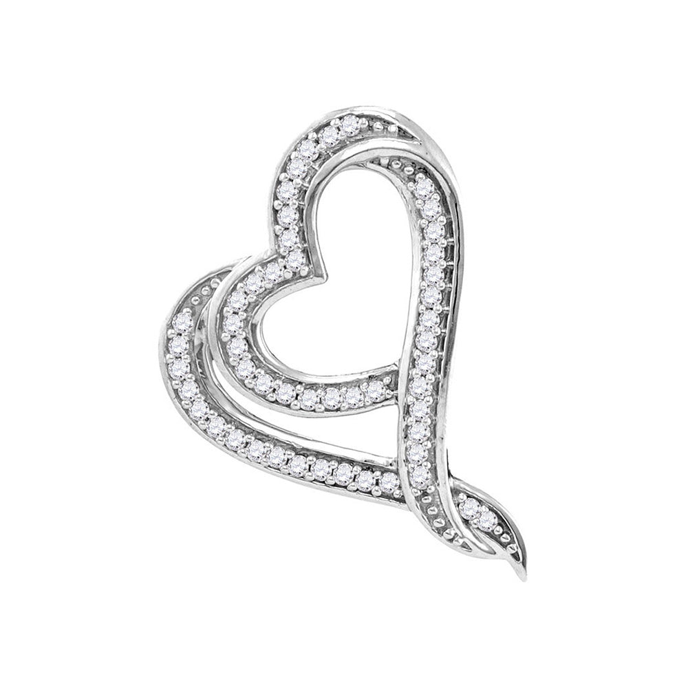 10K White Gold Womens Round Diamond Heart Pendant 1/8 Cttw