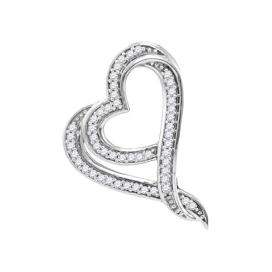 10K White Gold Womens Round Diamond Heart Pendant 1/8 Cttw