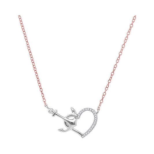 10K White Gold Womens Round Diamond Heart & Anchor Pendant Necklace 1/12 Cttw, Length: 17.99 In