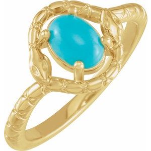 14K Yellow Gold  Oval 7 X 5 Mm Polished Natural Turquoise Snake Ring Size 7