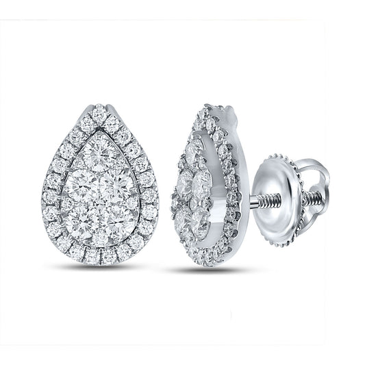 18K White Gold Womens Round Diamond Teardrop Cluster Earrings 1-1/2 Cttw, Length: 0.92 In, Width: 0.1 In