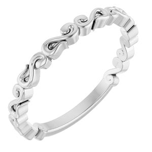 14K White Gold 2.18 Mm Polished Scroll Pattern Band Size 7