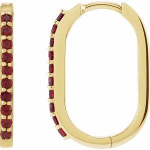 14K Yellow Gold 20 X 13.39 Mm 1.6 Mm Natural Mozambique Garnet Round 1.5 Mm Pair Hinged Polished Natural Mozambique Garnet Hoop Earrings