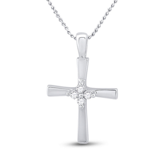 10K White Gold Womens Round Diamond Cross Pendant 1/20 Cttw, Length: 0.76 In, Width: 0.43 In