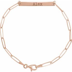 14K Rose Gold 30 X 3.5 Mm 7 In Polished Engravable Skinny Bar Bracelet