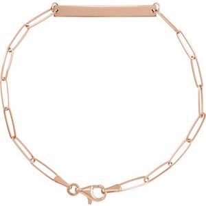 14K Rose Gold 30 X 3.5 Mm 7 In Polished Engravable Skinny Bar Bracelet