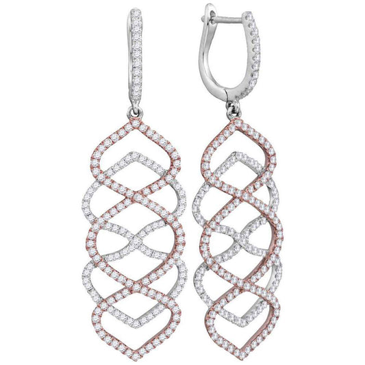 18K White Gold Womens Round Diamond Wave Dangle Earrings 1-3/8 Cttw, Length: 1.77 In, Width: 0.13 In