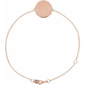 14K Rose Gold 15 X 15 Mm 6 1/2-7 1/2 In Polished Engravable Disc Bracelet