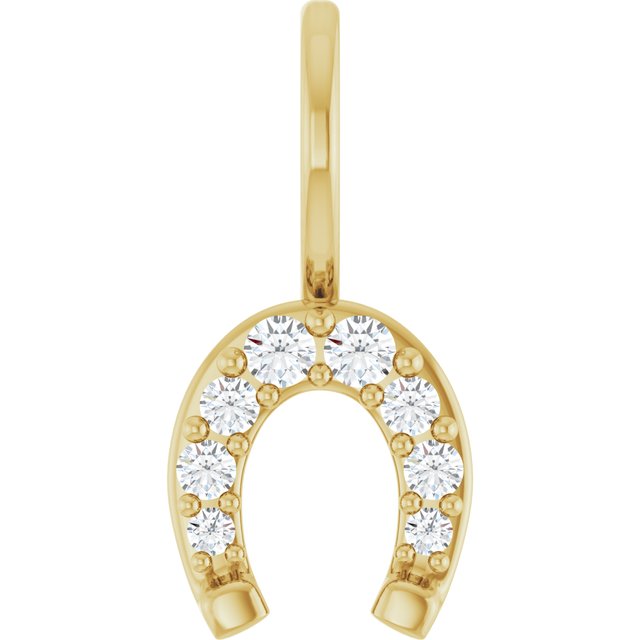 14K Yellow Gold Round  I1, G-H Polished 1/8 Ctw Natural Diamond Horseshoe Charm/Pendant