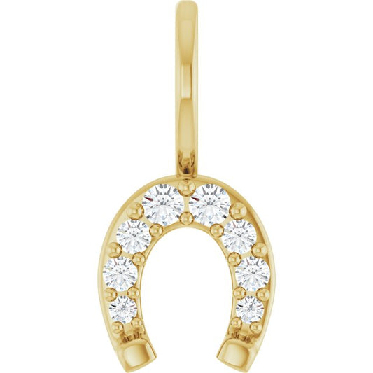 14K Yellow Gold Round  I1, G-H Polished 1/8 Ctw Natural Diamond Horseshoe Charm/Pendant