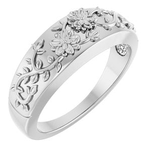 Sterling Silver Polished Floral Ring Size 7