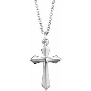 14K White Gold 18 X 10 Mm 18 In Polished Cross Necklace