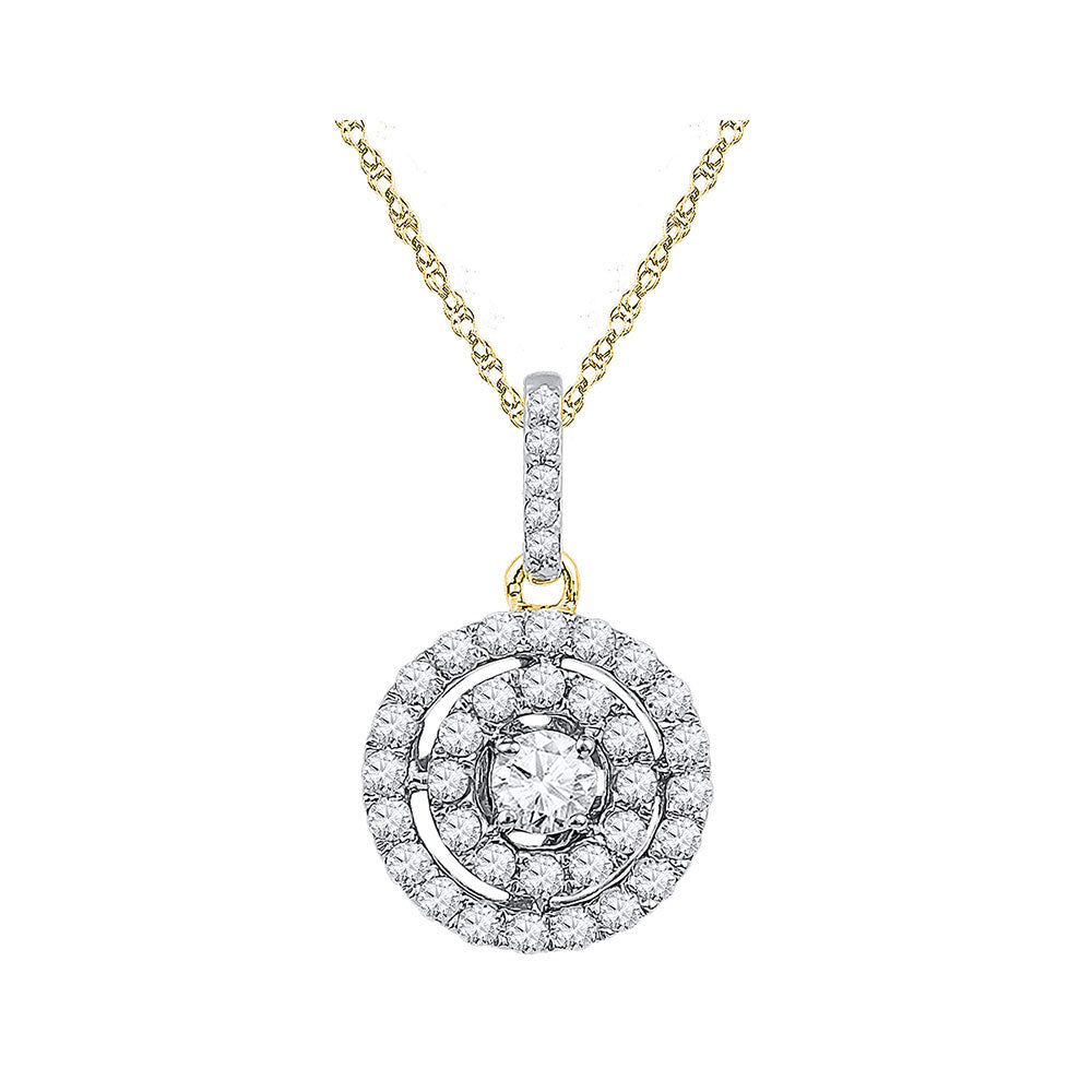 10K Two-tone Gold Womens Round Diamond Circle Cluster Pendant 1/2 Cttw, Width: 0.4 In