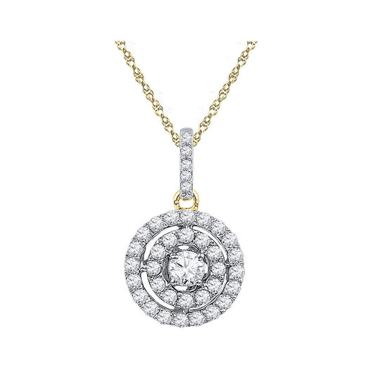 10K Two-tone Gold Womens Round Diamond Circle Cluster Pendant 1/2 Cttw, Width: 0.4 In