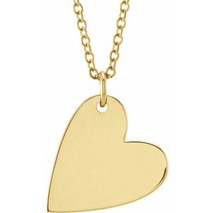 14K Yellow Gold 14.42 X 11.78 Mm 16-18 In Polished Engravable Sideways Heart Necklace