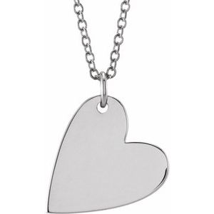 14K White Gold 14.42 X 11.78 Mm 16-18 In Polished Engravable Sideways Heart Necklace
