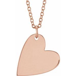 14K Rose Gold 14.42 X 11.78 Mm 16-18 In Polished Engravable Sideways Heart Necklace