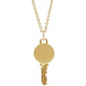 14K Yellow Gold 21.57 X 9 Mm 16-18 In Polished Engravable Key Necklace