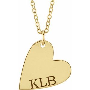 14K Yellow Gold 14.42 X 11.78 Mm 16-18 In Polished Engravable Sideways Heart Necklace