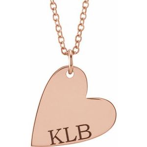 14K Rose Gold 14.42 X 11.78 Mm 16-18 In Polished Engravable Sideways Heart Necklace