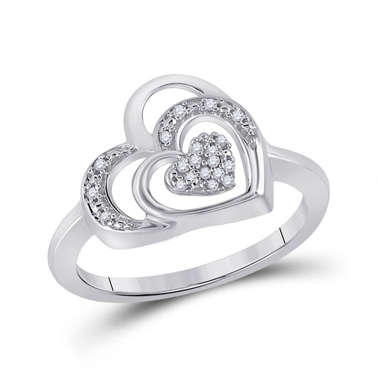 Sterling Silver Womens Round Diamond Heart Ring 1/20 Cttw, Womens Size: 5-10