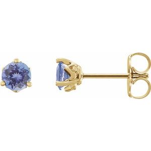 14K Yellow Gold Round 4 Mm Natural Tanzanite 3-Prong Solitaire Earrings