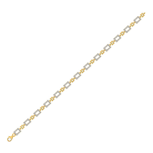 10K Yellow Gold Womens Round Diamond Geometric Link Bracelet 3/4 Cttw