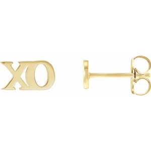 14K Yellow Gold 8.2 X 3.6 Mm Pair Friction Backs Polished Petite Xo Stud Earrings