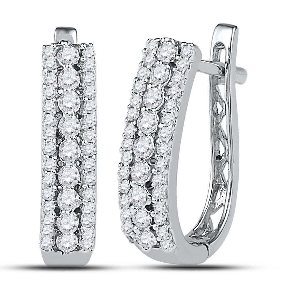 10K White Gold Womens Round Diamond Triple Row Hoop Earrings 3/8 Cttw, Length: 0.54 In, Width: 0.14 In