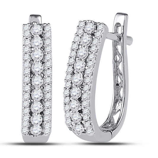 10K White Gold Womens Round Diamond Triple Row Hoop Earrings 3/8 Cttw, Length: 0.54 In, Width: 0.14 In