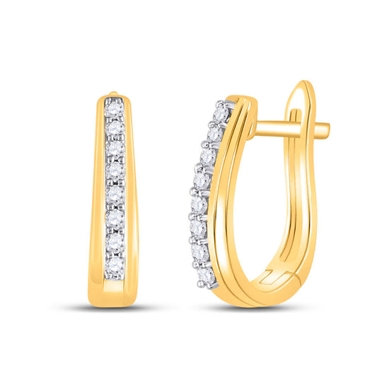 10K Yellow Gold Womens Round Diamond Hoop Earrings 1/4 Cttw, Length: 0.57 In, Width: 0.15 In