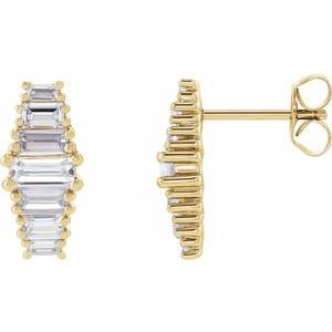 14K Yellow Gold Straight Baguette 5 X 2.5Mm Si, G-H 1 1/2 Ctw Lab-Grown Diamond 4-Prong Friction Back Earrings With Backs