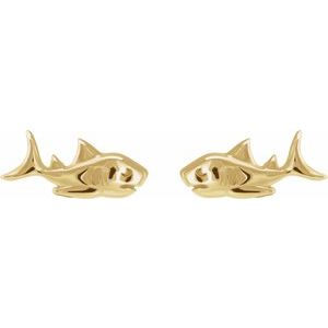 14K Yellow Gold 10.42 X 4.21 Mm Pair Friction Backs Included Polished Shark Stud Earrings