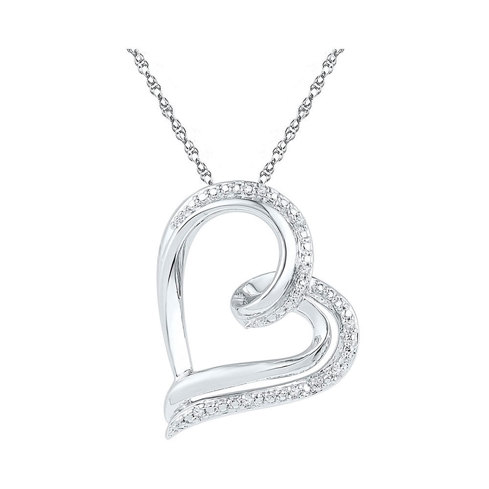 Sterling Silver Womens Round Diamond Heart Pendant .03 Cttw, Width: 0.61 In