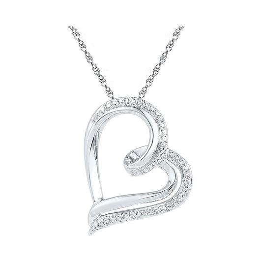 Sterling Silver Womens Round Diamond Heart Pendant .03 Cttw, Width: 0.61 In