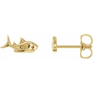 14K Yellow Gold 10.42 X 4.21 Mm Pair Friction Backs Included Polished Shark Stud Earrings